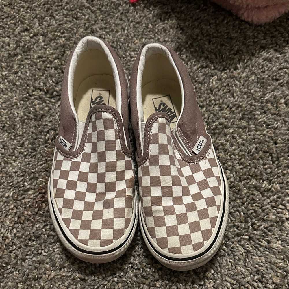 Vans Kids Brown and White Checkered Slip-On Sneakers